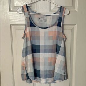 Eddie Bauer Women's Checkered Pajama Top - Green and Peach